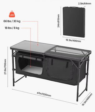 Camping Keukentafel – Opvouwbare Outdoor Kooktafel met Opbergruimte en Verstelbare Hoogte