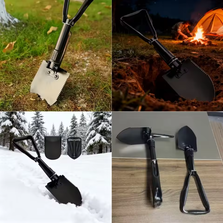 Multifunctionele Opvouwbare Schep 4-in-1 – Schop, Pikhouweel en Zaag voor Outdoor en Camping
