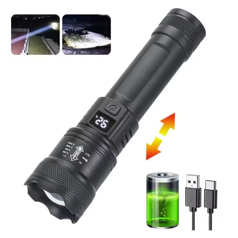 Krachtige LED Zaklamp – 2000LM Oplaadbare Tactical Torch met Zoom en Display