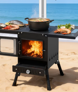 Opvouwbare Camping Houtkachel – Draagbare Outdoor Stove met Handschoenen voor Koken en Verwarmen