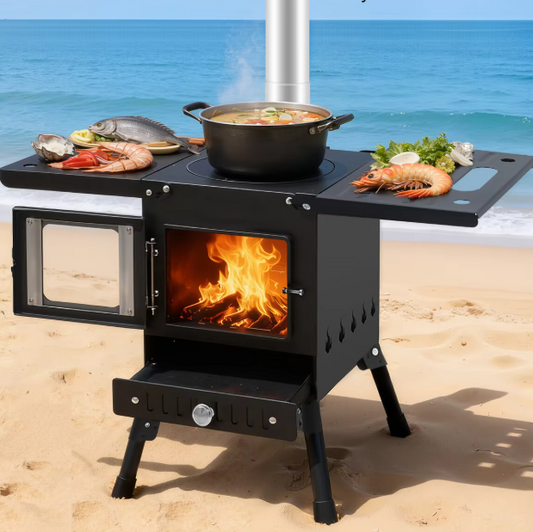 Opvouwbare Camping Houtkachel – Draagbare Outdoor Stove met Handschoenen voor Koken en Verwarmen