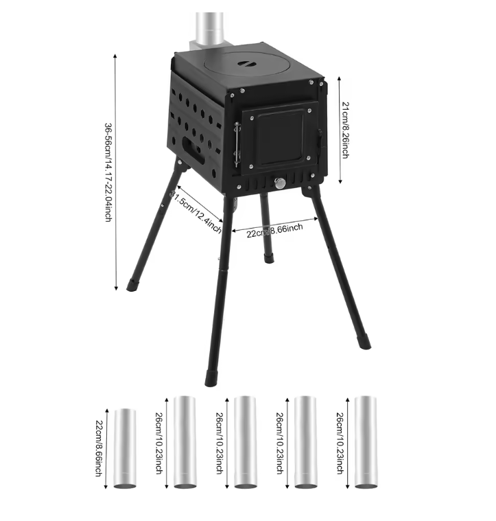 Opvouwbare Camping Houtkachel – Draagbare Outdoor Stove met Handschoenen voor Koken en Verwarmen