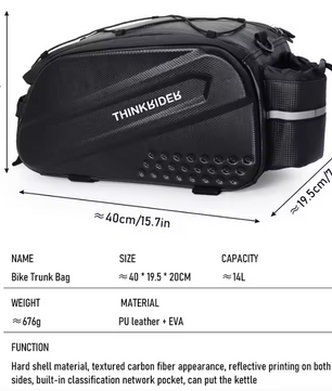 Fiets Bagagedrager Tas 14L – Harde Shell Fietstas Waterafstotend met Schouderband