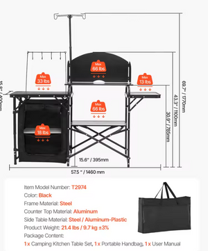 Opvouwbare Camping Keukentafel – Aluminium Cook Station met Opbergkast en Windscherm