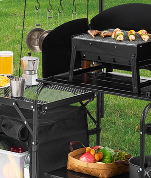 Opvouwbare Camping Keukentafel – Aluminium Cook Station met Opbergkast en Windscherm
