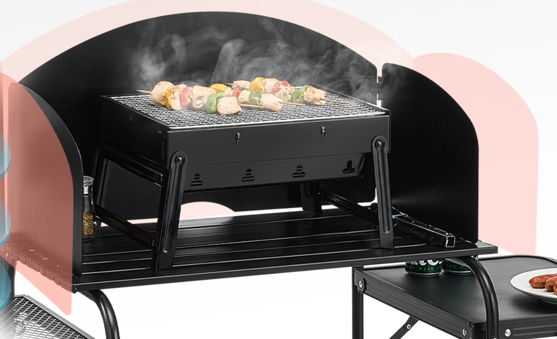Opvouwbare Camping Keukentafel – Aluminium Cook Station met Opbergkast en Windscherm