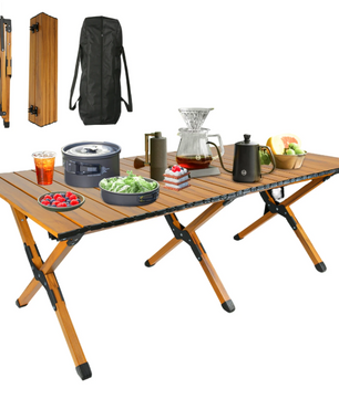 Opvouwbare Campingtafel – Lichtgewicht Aluminium Tafel met Houtlook, Draagbaar en Stevig