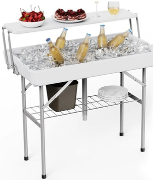 Opvouwbare Koeltafel voor Buiten – Inclusief IJsbak en Extra Opbergplank, Ideaal voor Tuin, Camping en Feesten