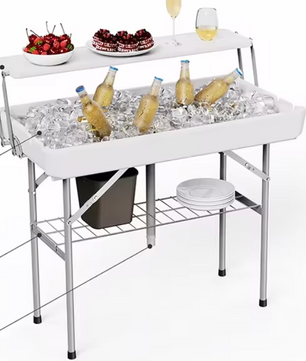 Opvouwbare Koeltafel voor Buiten – Inclusief IJsbak en Extra Opbergplank, Ideaal voor Tuin, Camping en Feesten