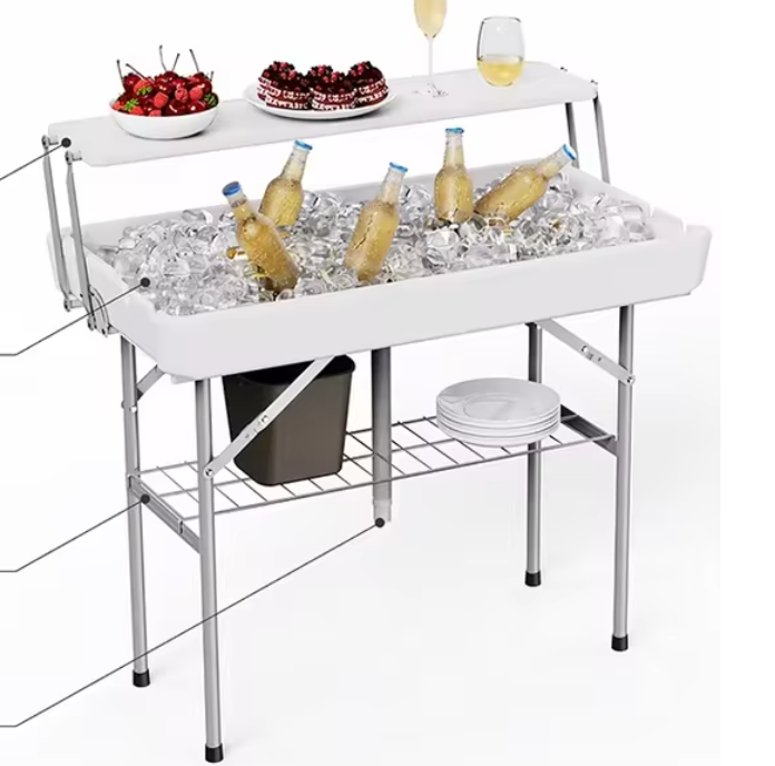 Opvouwbare Koeltafel voor Buiten – Inclusief IJsbak en Extra Opbergplank, Ideaal voor Tuin, Camping en Feesten