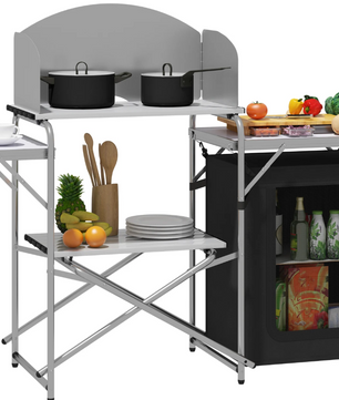 Opvouwbare Camping Keukenkast – Aluminium Kooktafel met Opbergruimte en Windscherm