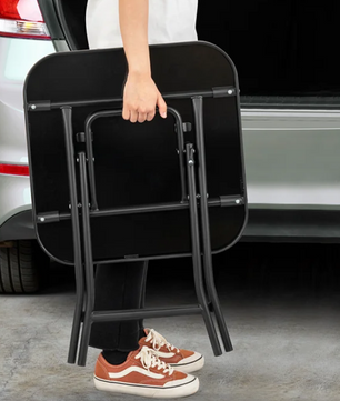 Opvouwbare Bijzettafel met Glazen Blad – Compacte Balkon- en Campingtafel met Metalen Frame