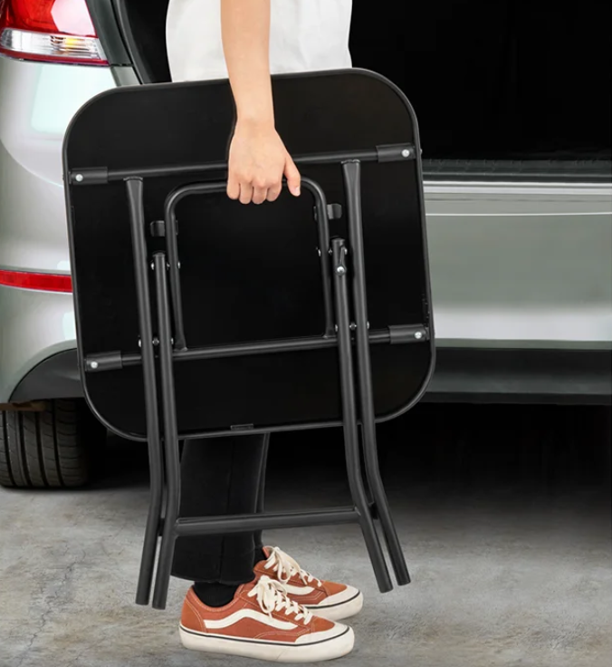 Opvouwbare Bijzettafel met Glazen Blad – Compacte Balkon- en Campingtafel met Metalen Frame