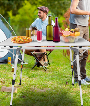 Opvouwbare Campingtafel 90 cm – Verstelbare Hoogte met Lichtgewicht Aluminium en Opbergruimte