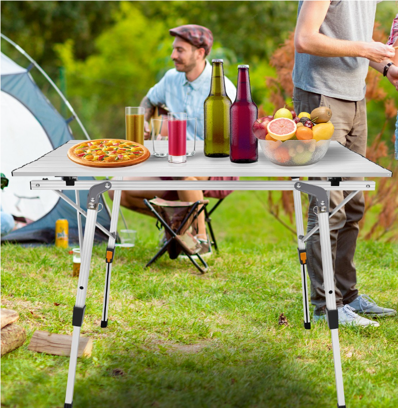 Opvouwbare Campingtafel 90 cm – Verstelbare Hoogte met Lichtgewicht Aluminium en Opbergruimte