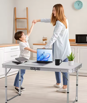 Opvouwbare Picknicktafel 120 cm – Aluminium Campingtafel met Verstelbare Hoogte en Handgreep