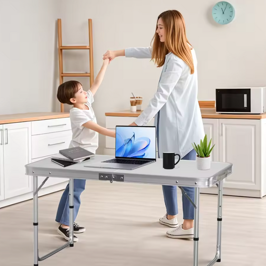 Opvouwbare Picknicktafel 120 cm – Aluminium Campingtafel met Verstelbare Hoogte en Handgreep