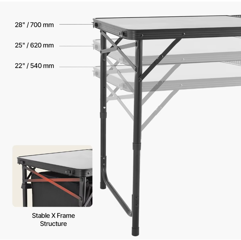 Camping Keukentafel – Opvouwbare Outdoor Kooktafel met Opbergruimte en Verstelbare Hoogte