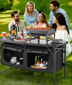 Camping Keukentafel – Opvouwbare Outdoor Kooktafel met Opbergruimte en Verstelbare Hoogte