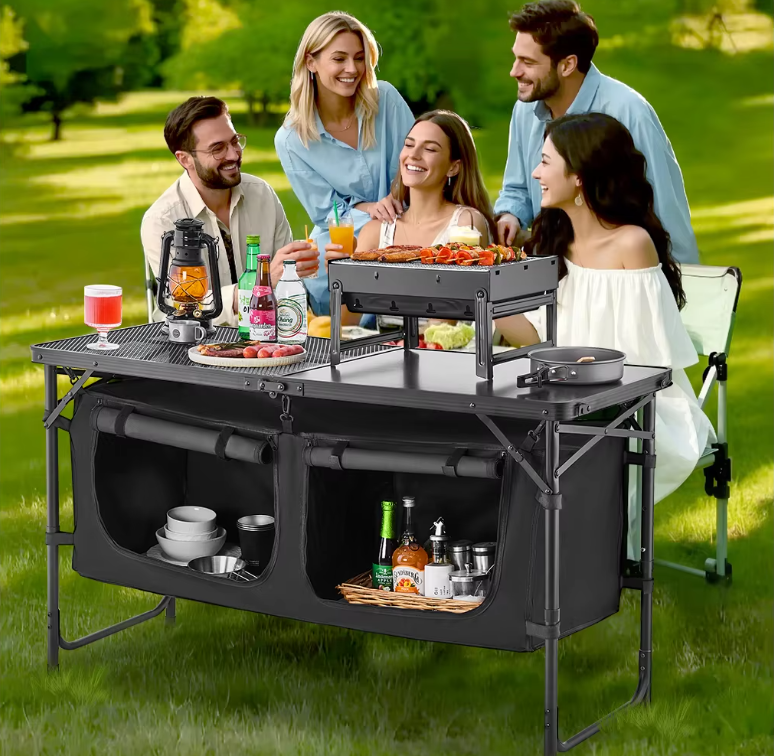 Camping Keukentafel – Opvouwbare Outdoor Kooktafel met Opbergruimte en Verstelbare Hoogte