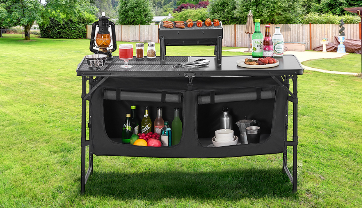 Camping Keukentafel – Opvouwbare Outdoor Kooktafel met Opbergruimte en Verstelbare Hoogte