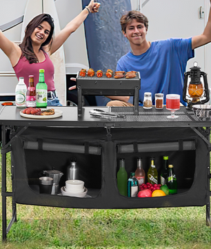 Camping Keukentafel – Opvouwbare Outdoor Kooktafel met Opbergruimte en Verstelbare Hoogte