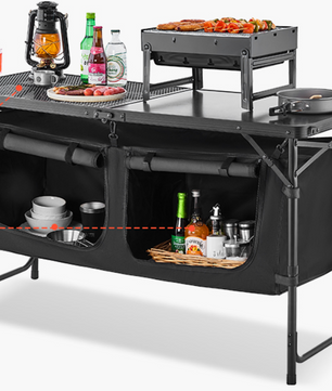 Camping Keukentafel – Opvouwbare Outdoor Kooktafel met Opbergruimte en Verstelbare Hoogte