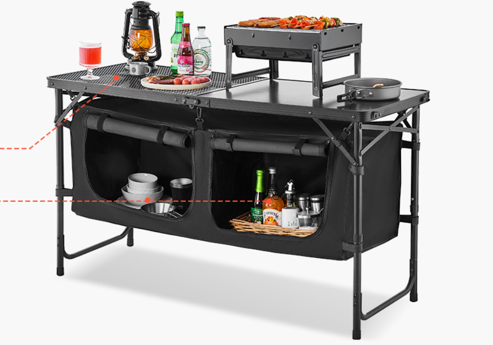 Camping Keukentafel – Opvouwbare Outdoor Kooktafel met Opbergruimte en Verstelbare Hoogte