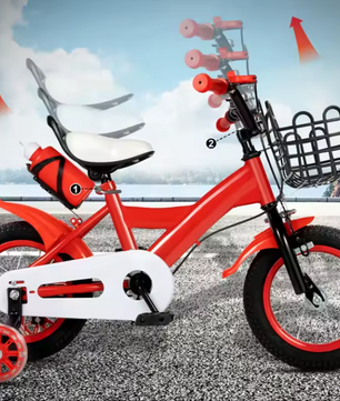 Kinderfiets met Mand en Zijwieltjes – Verstelbare Peuterfiets 12 Inch met Veilig Remsysteem