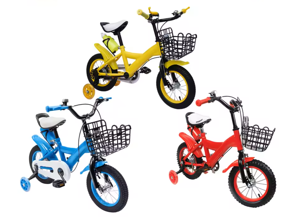 Kinderfiets met Mand en Zijwieltjes – Verstelbare Peuterfiets 12 Inch met Veilig Remsysteem