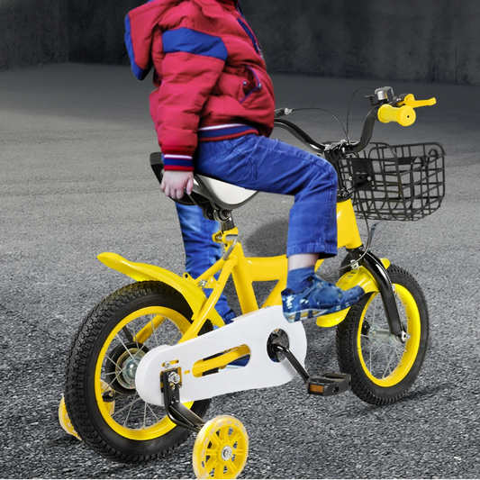 Kinderfiets met Mand en Zijwieltjes – Verstelbare Peuterfiets 12 Inch met Veilig Remsysteem
