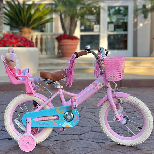 Kinderfiets met Poppenzitje en Accessoires – Meisjesfiets met Streamers, Vlag en Nummerplaat