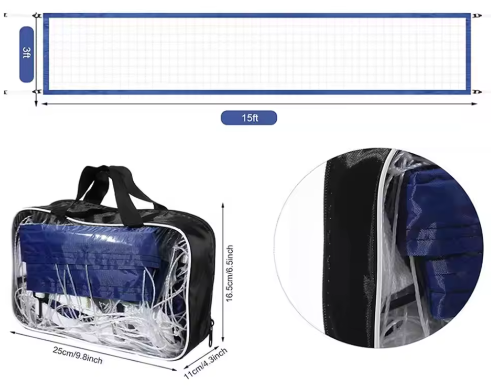 Draagbaar Volleybal Net – 450 cm Opvouwbaar Trainingsnet met Opbergtas