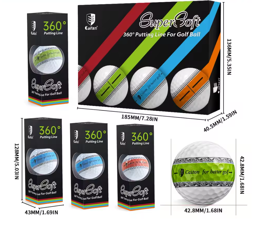 3-Laags PU Golfballen – Precisie Putter Ballen met 360° Uitlijningslijn