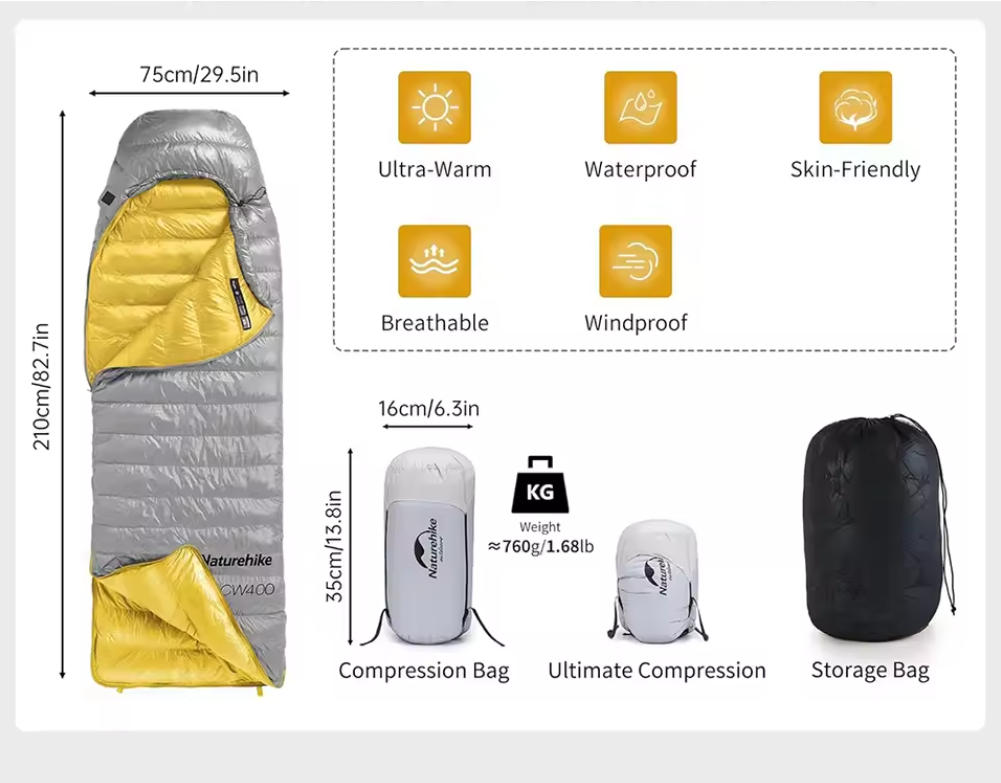 Ultralichte Donzen Slaapzak – Warme Winter Slaapzak voor Camping, Hiking en Reizen