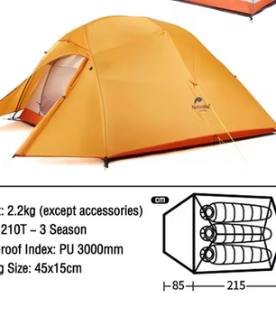 Ultralichte 3-Persoons Tent – Waterdichte Camping Tent met Grondzeil voor Hiking en Outdoor