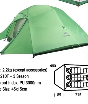 Ultralichte 3-Persoons Tent – Waterdichte Camping Tent met Grondzeil voor Hiking en Outdoor