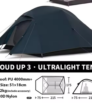 Ultralichte 3-Persoons Tent – Waterdichte Camping Tent met Grondzeil voor Hiking en Outdoor