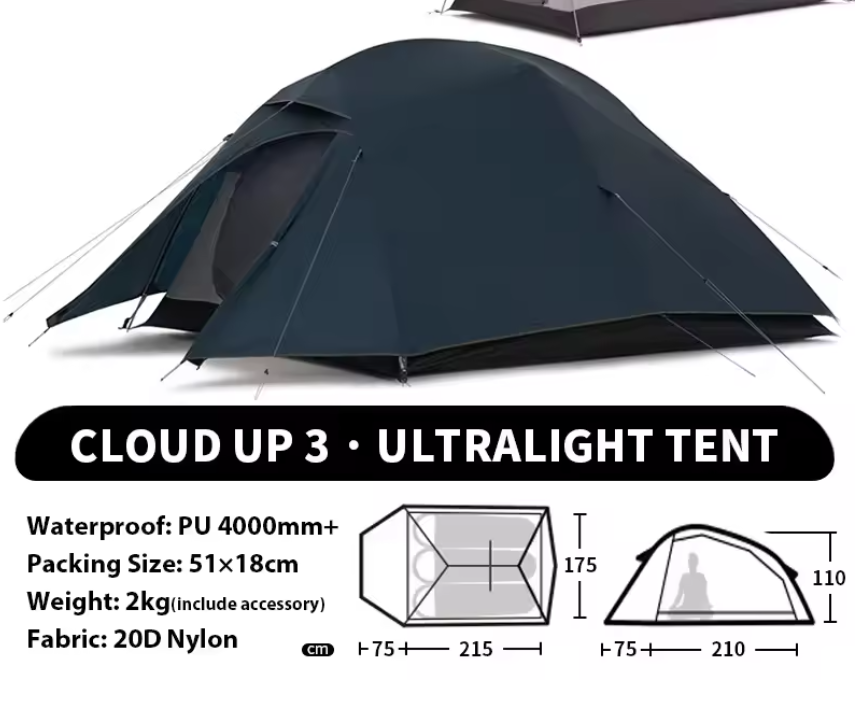 Ultralichte 3-Persoons Tent – Waterdichte Camping Tent met Grondzeil voor Hiking en Outdoor