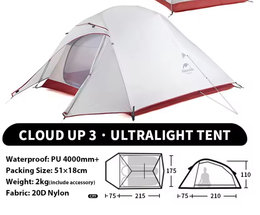 Ultralichte 3-Persoons Tent – Waterdichte Camping Tent met Grondzeil voor Hiking en Outdoor