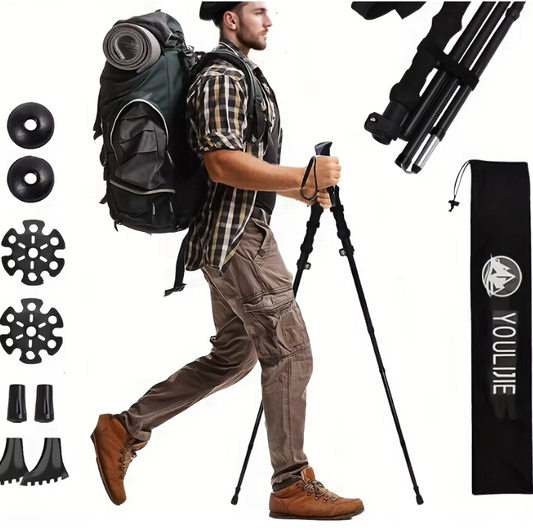 Set van 2 Carbon Trekkingstokken – Ultralicht, Opvouwbaar en Verstelbaar voor Wandelen en Hiken