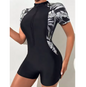 Dames One Piece Zwempak met Rits – Bloemenprint UV Bescherming en Korte Mouwen