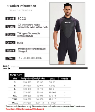 Heren Shorty Wetsuit 3 mm – Neopreen Duikpak met Rits, Flexibel en Isolerend
