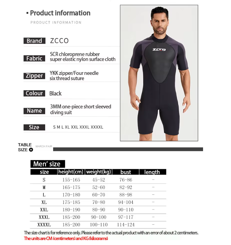 Heren Shorty Wetsuit 3 mm – Neopreen Duikpak met Rits, Flexibel en Isolerend