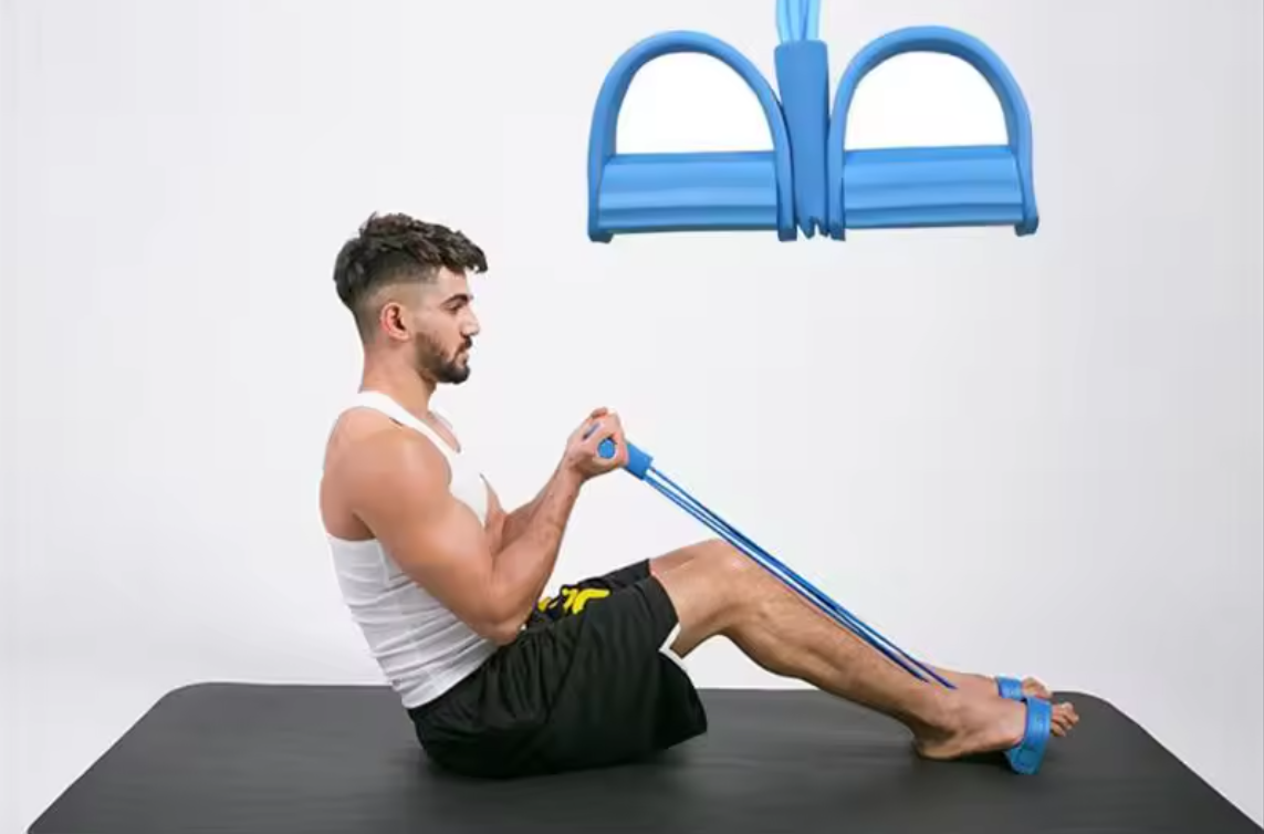 Weerstandsband Trainer met Pedalen – 4 Elastische Trekkoorden voor Full Body Workout