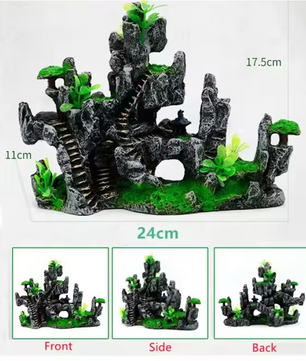 Aquarium Rotstuin Berg met Brug – Hars Decoratie Ornament