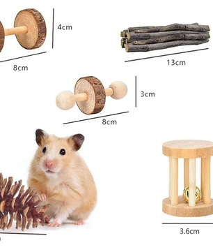 Houten Knaagdier Speelgoedset – Kauw en Speel Set voor Kleine Dieren