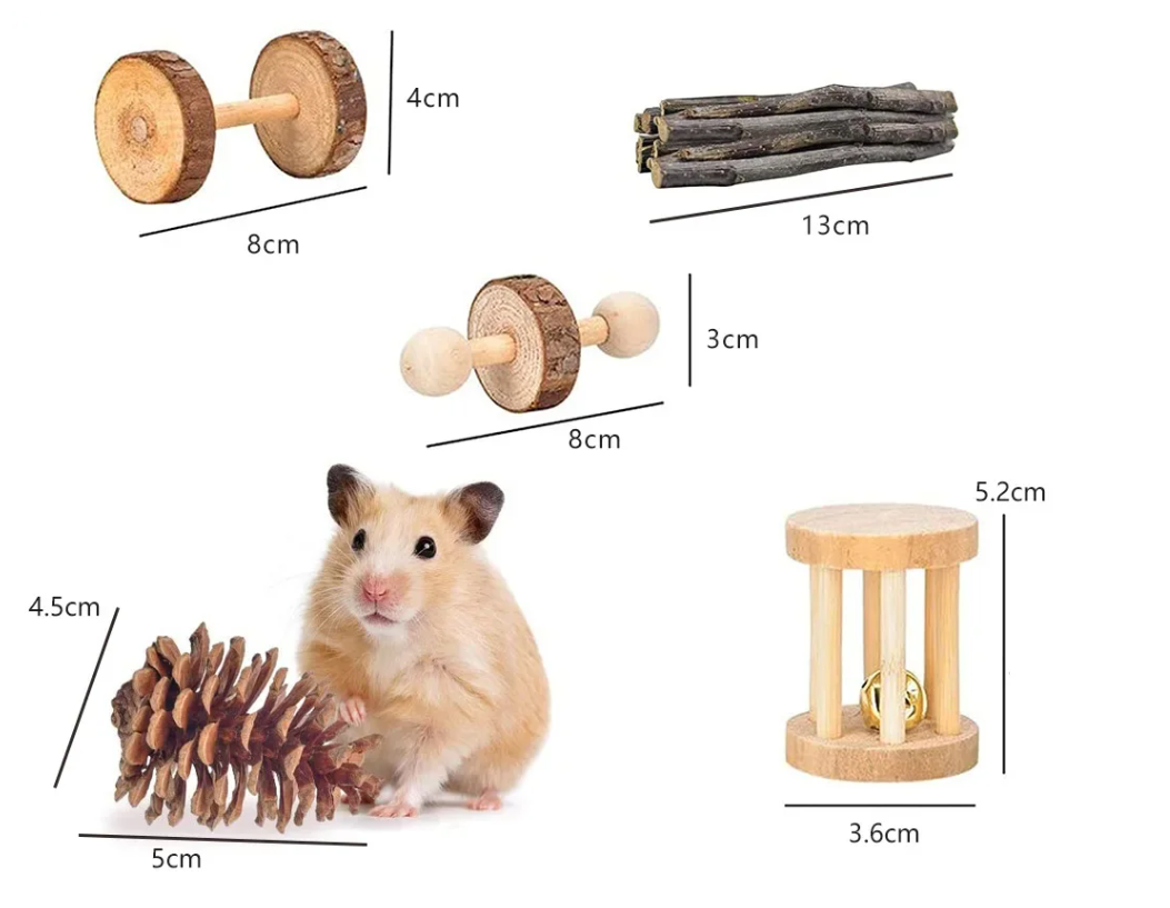 Houten Knaagdier Speelgoedset – Kauw en Speel Set voor Kleine Dieren