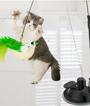 Interactief Katten Speelgoed met Veer en Bel – Zuignap Vogel Simulatie