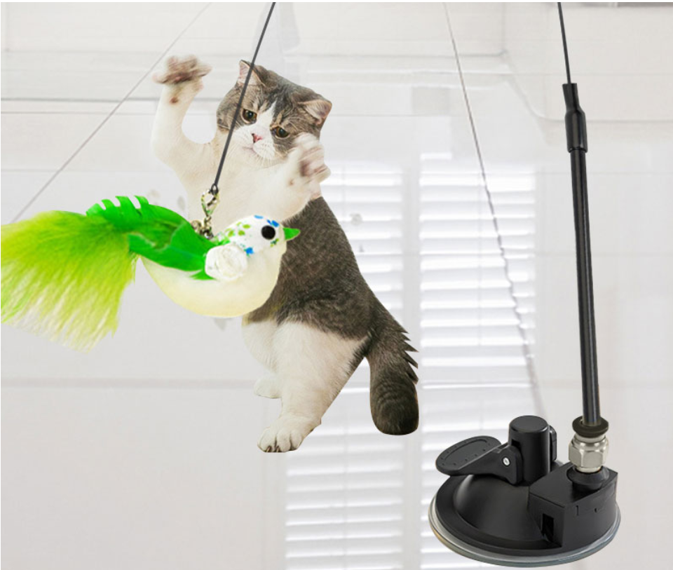 Interactief Katten Speelgoed met Veer en Bel – Zuignap Vogel Simulatie